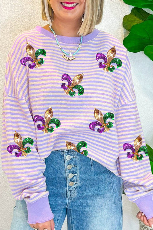 Mardi Gras Striped Top/ Sequin Patch